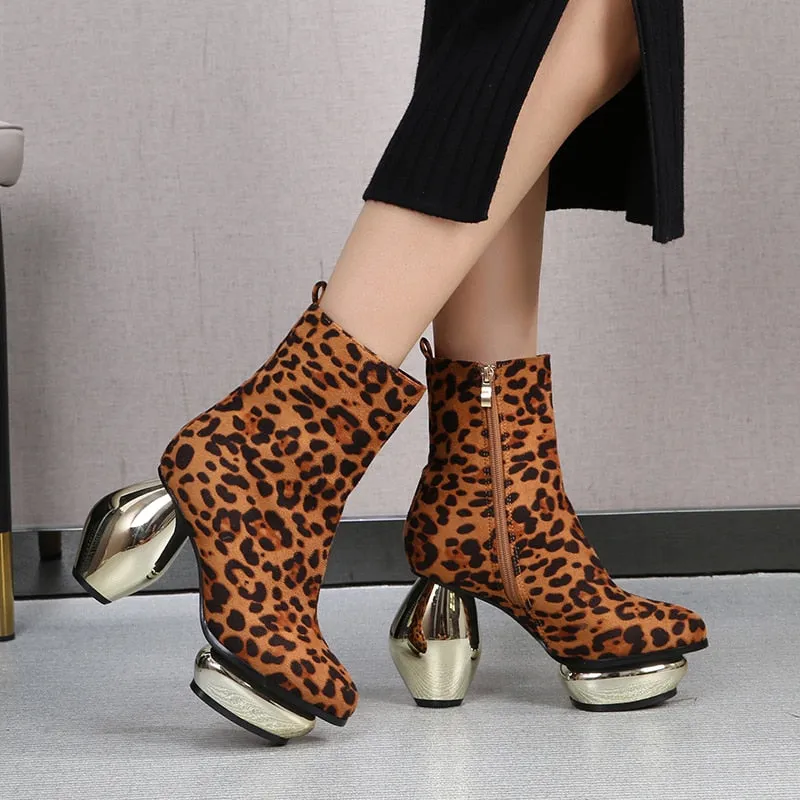 Patent Leather Unique Vase Heel Ankle-Boots