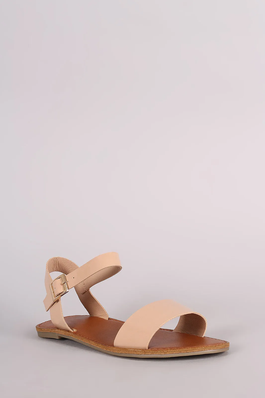 Patent Open Toe Ankle Strap Flat Sandal