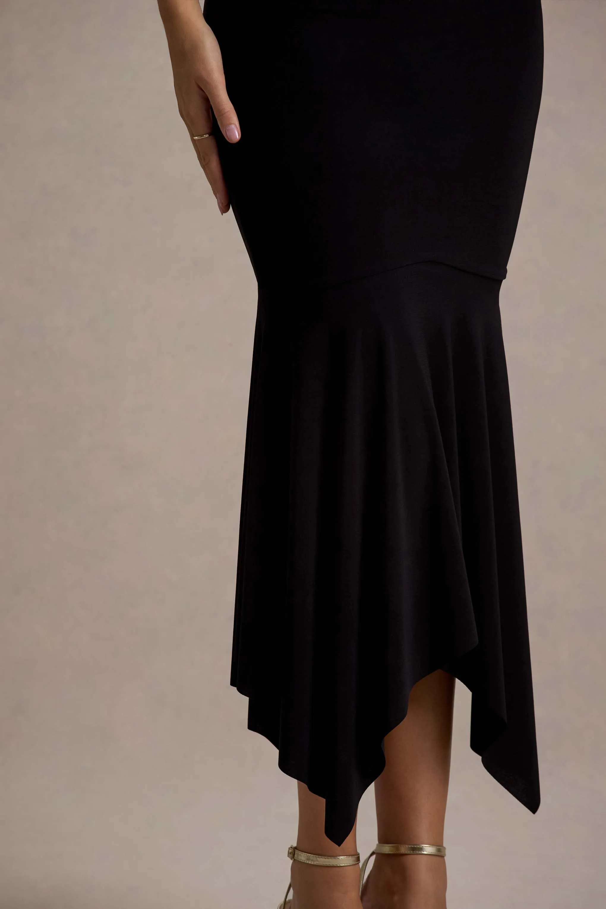 Prianyka | Black High-Neck Draped Maxi Dress