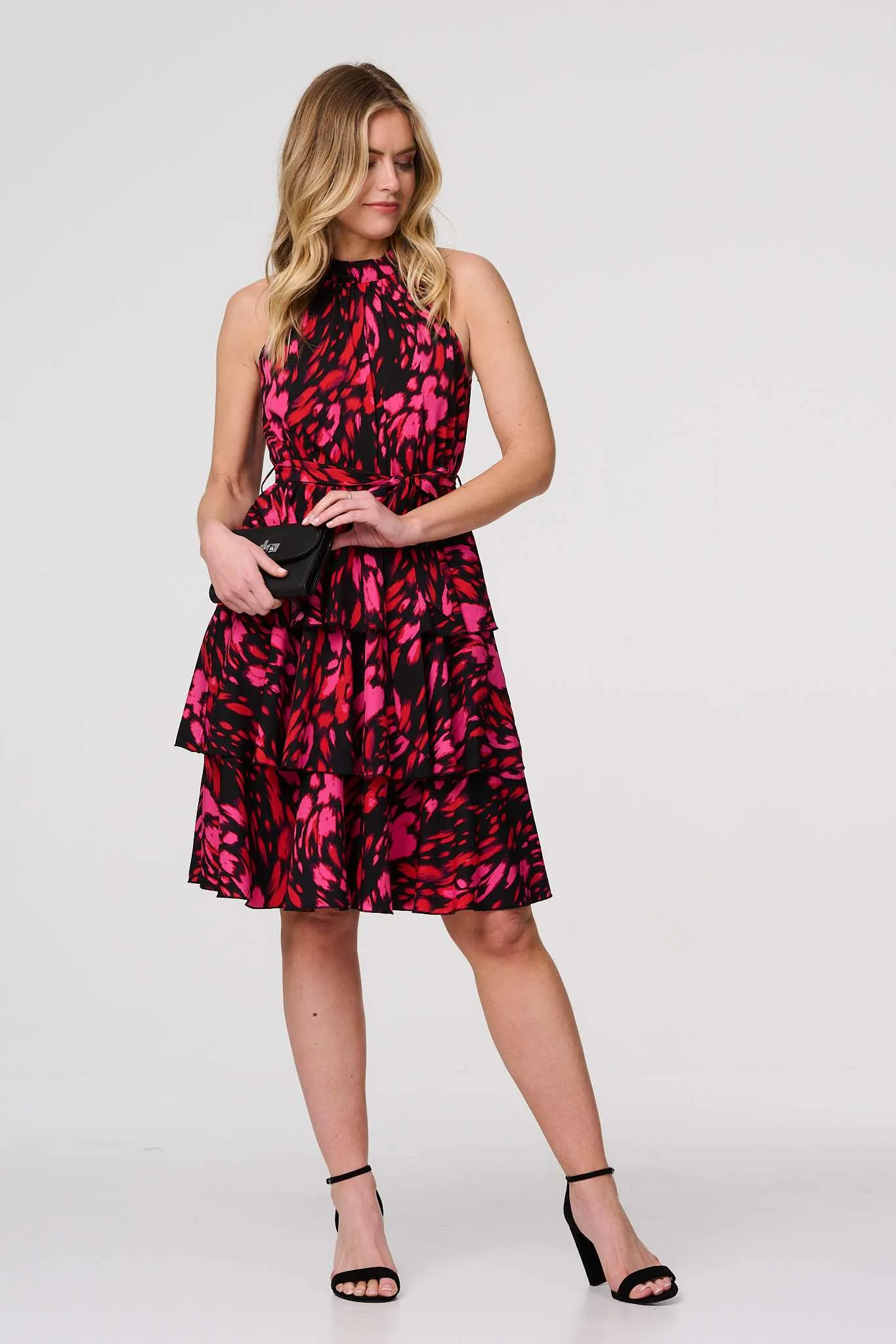 Printed Halter Neck Tiered Dress