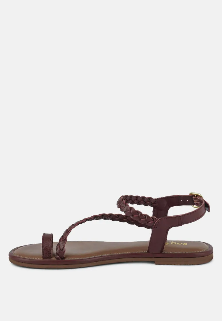 STALLONE Burgundy Braided Flat Sandals