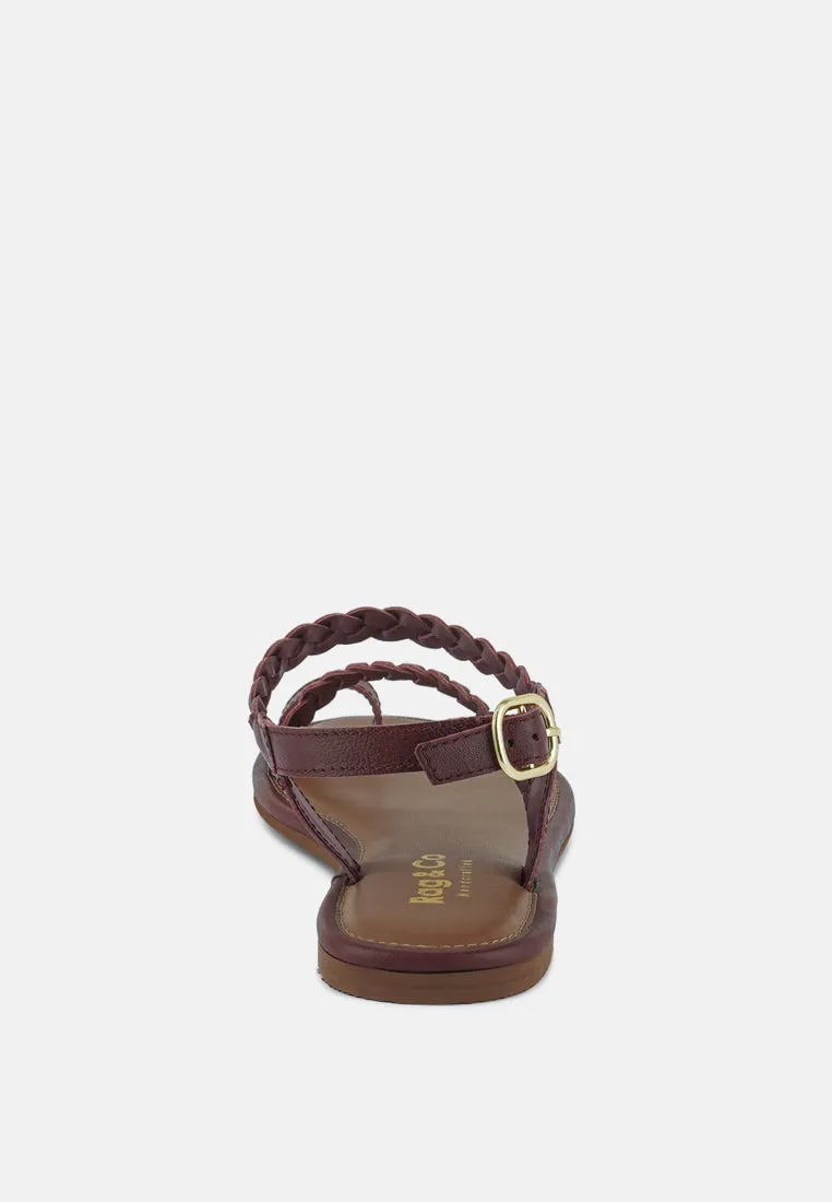 STALLONE Burgundy Braided Flat Sandals