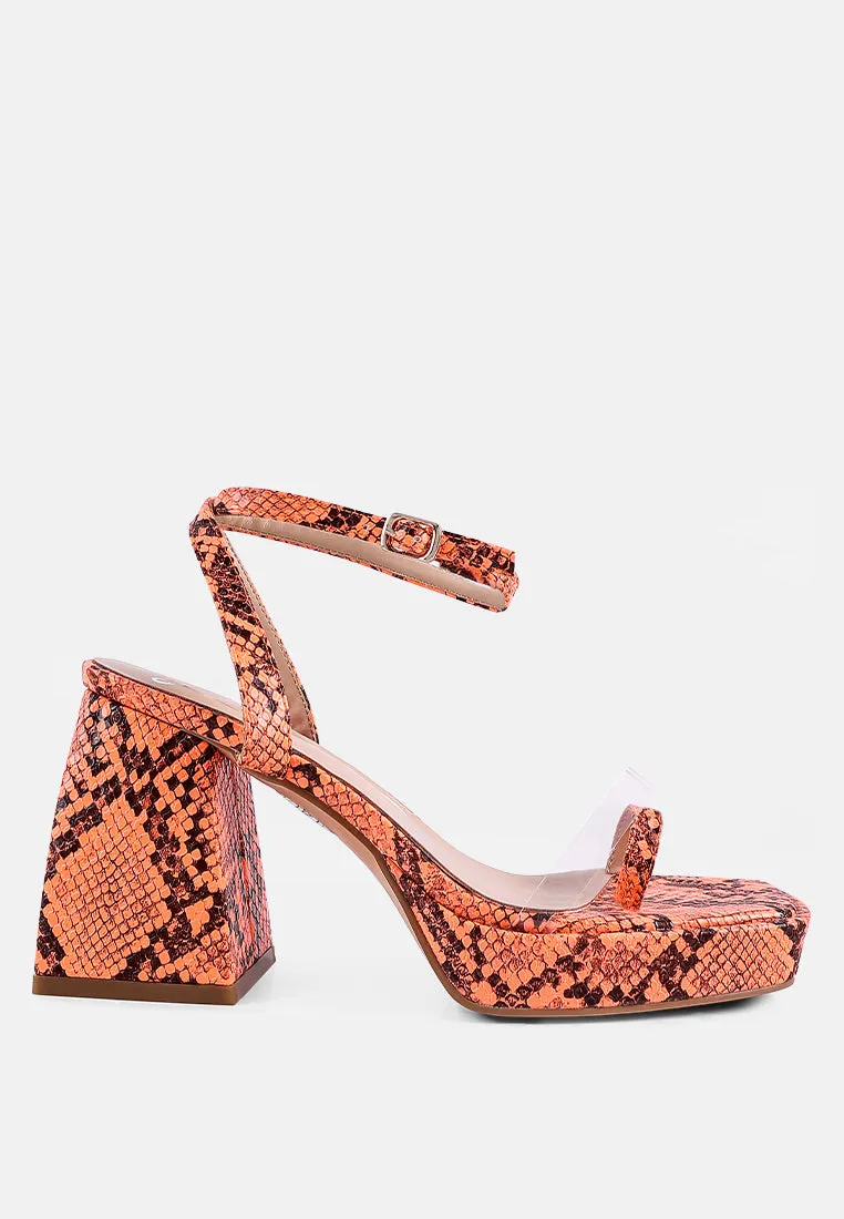 Such Flirt Snake Print Triangular Block Heel Sandals