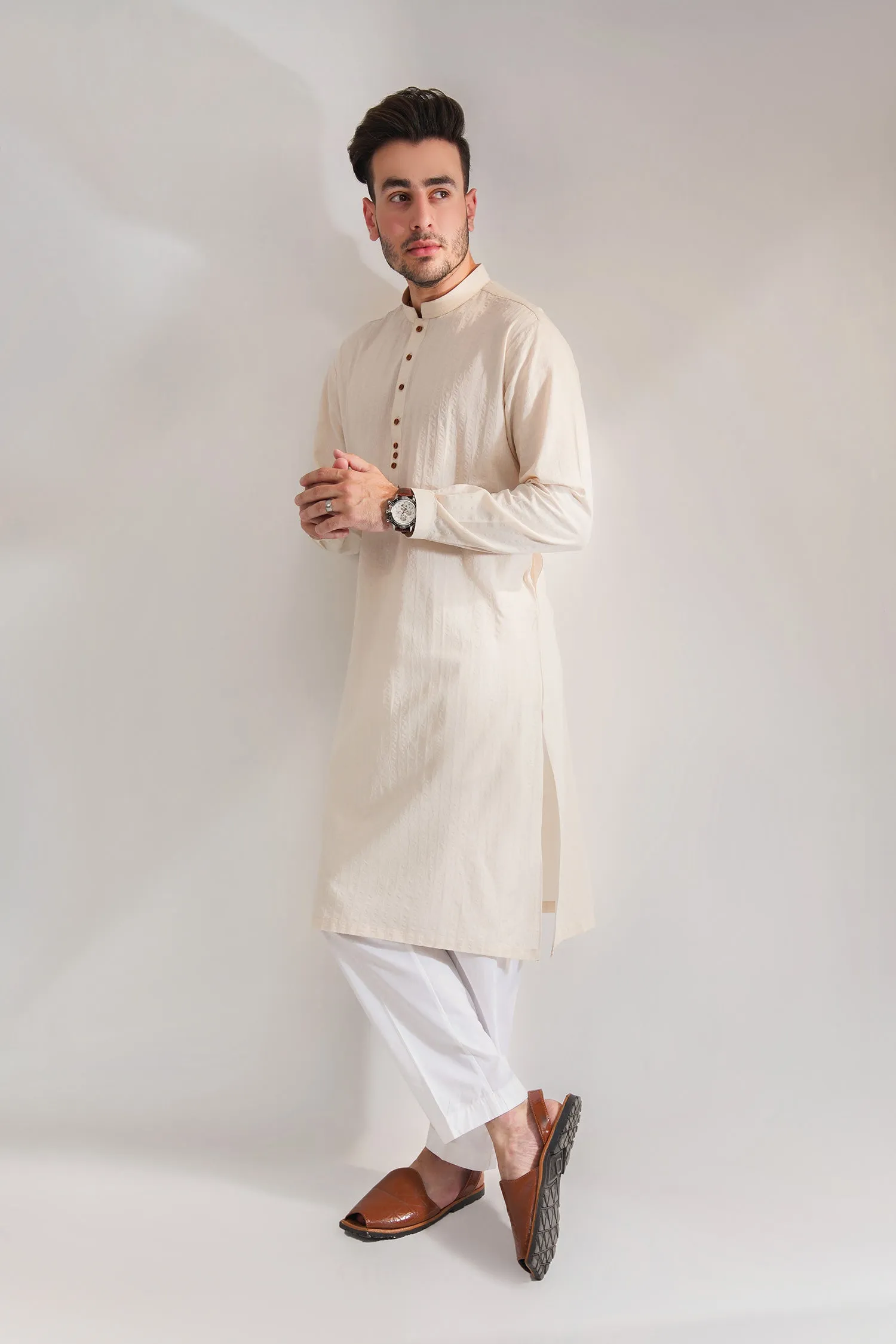 Textured Cotton Kurta For Men