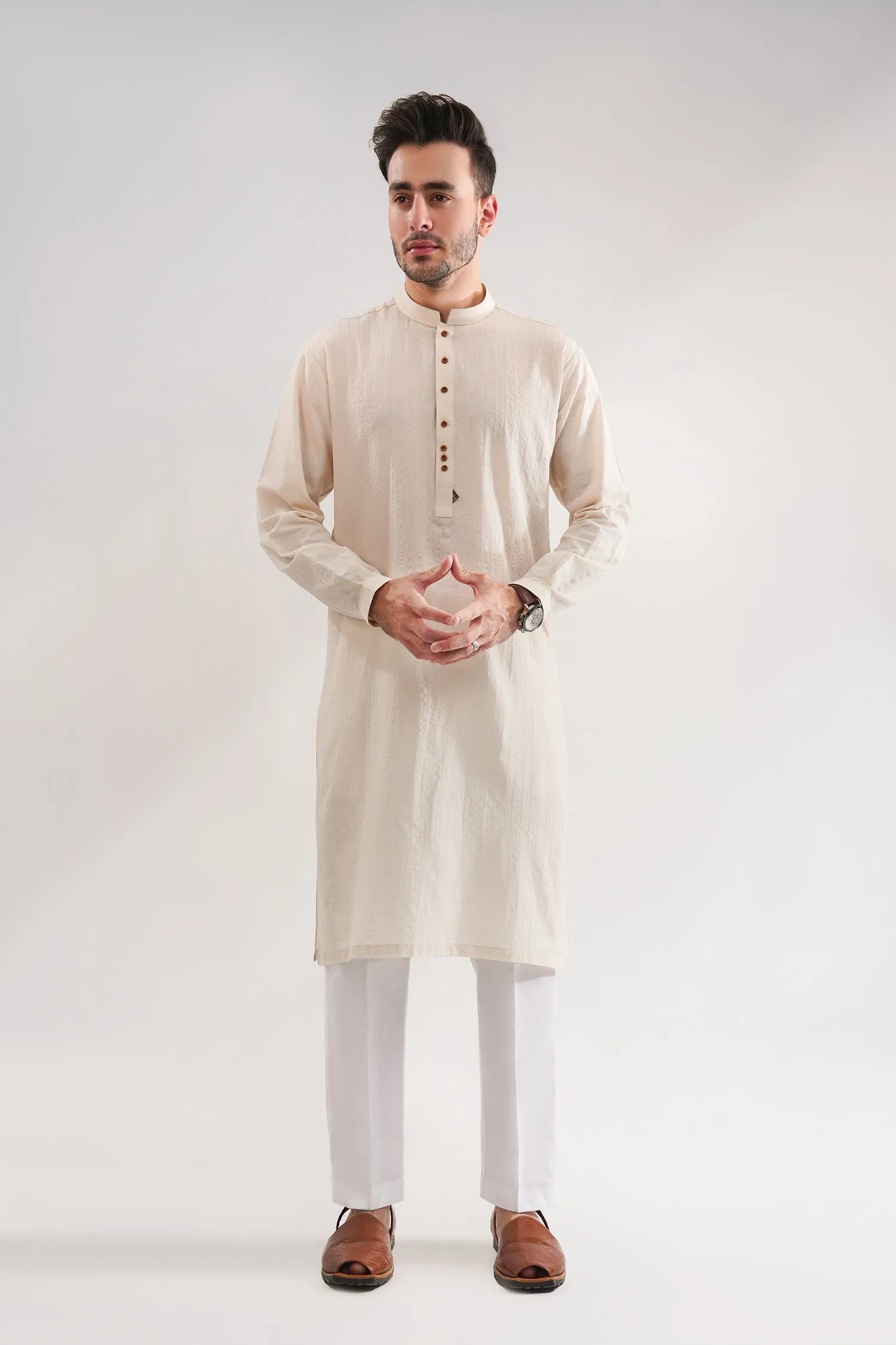 Textured Cotton Kurta For Men