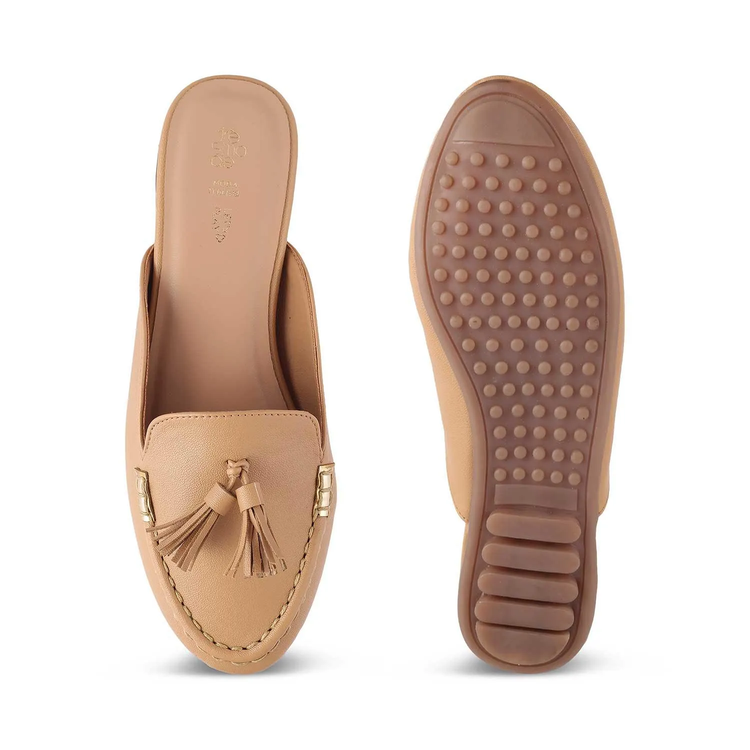 The Massle Beige Women's Dress Tassel Mules Tresmode