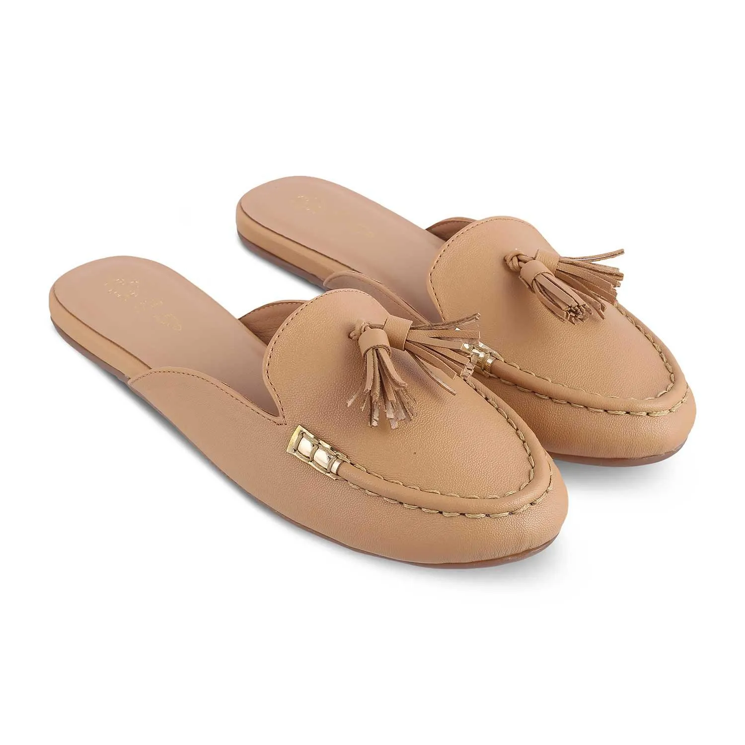 The Massle Beige Women's Dress Tassel Mules Tresmode