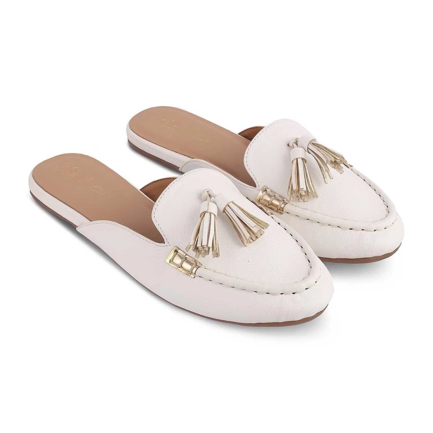 The Massle White Women's Dress Tassel Mules Tresmode