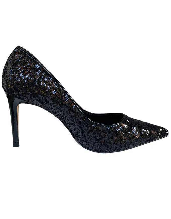 Ultrasuede Black Sequin Heels