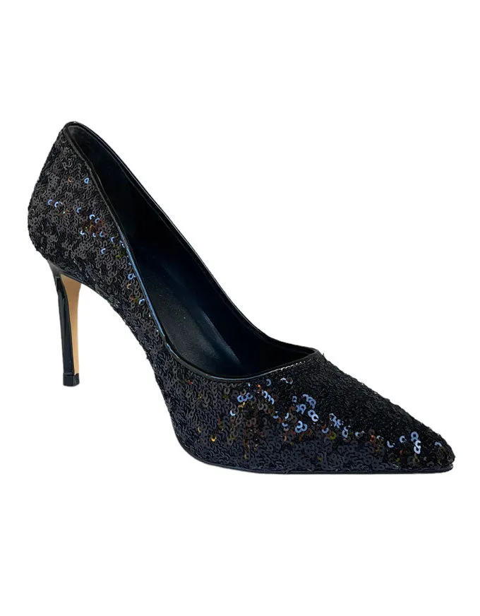 Ultrasuede Black Sequin Heels