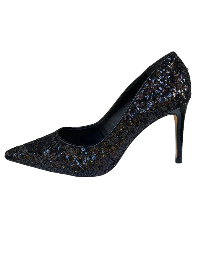 Ultrasuede Black Sequin Heels