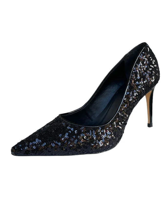 Ultrasuede Black Sequin Heels