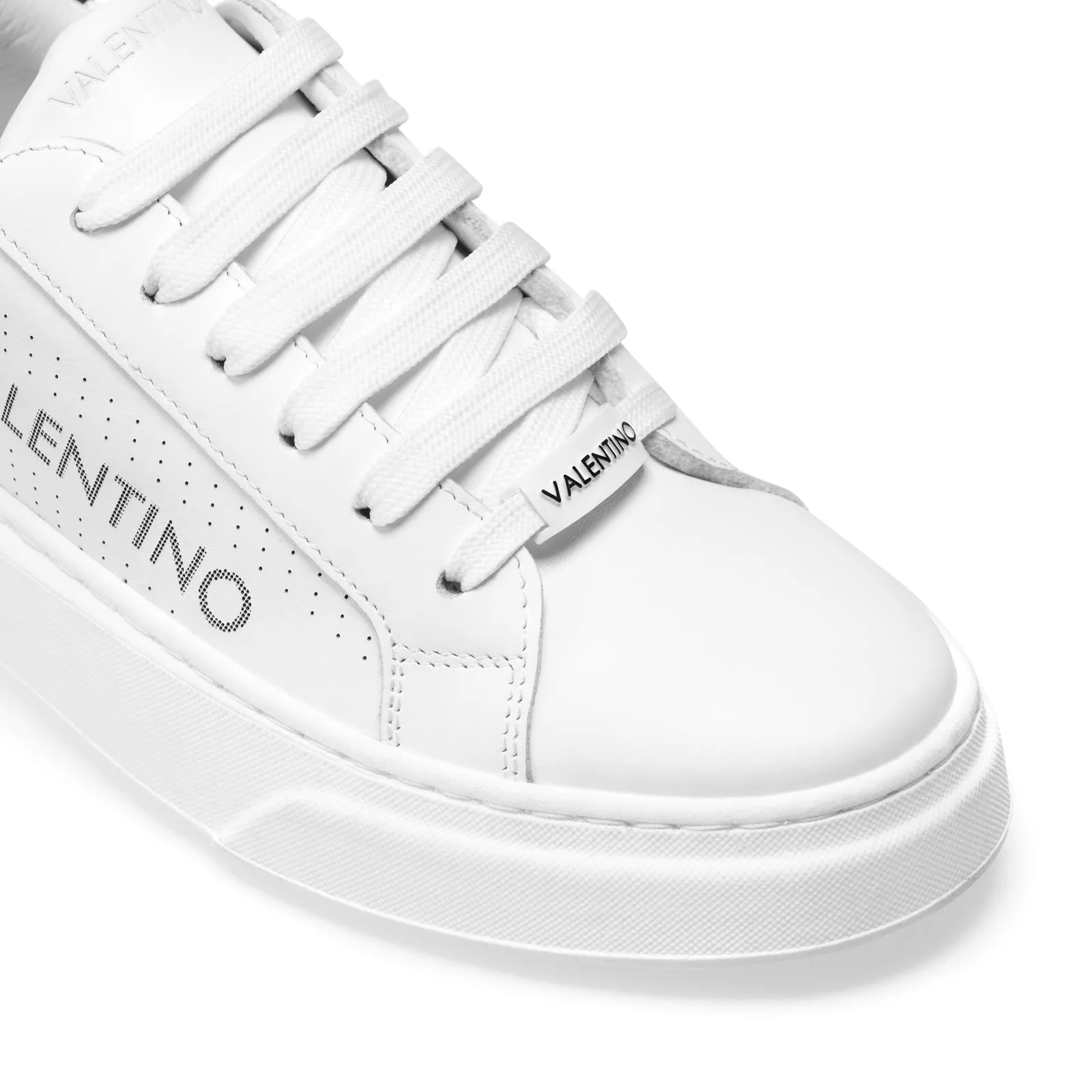 VALENTINO Lace Up Sneaker in white leather and pink inlay