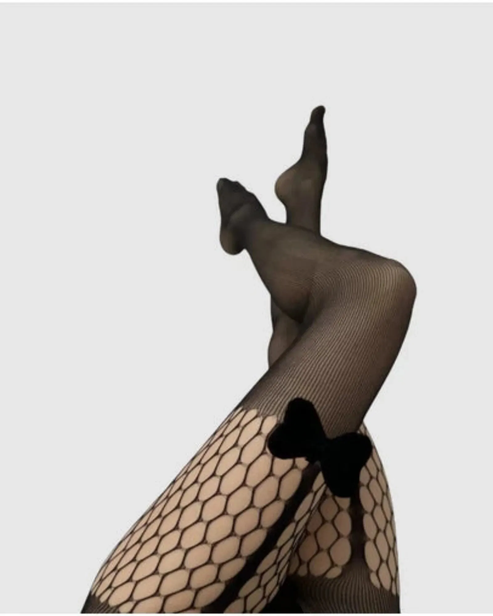 Velvet Bow Fishnet Tights - Black