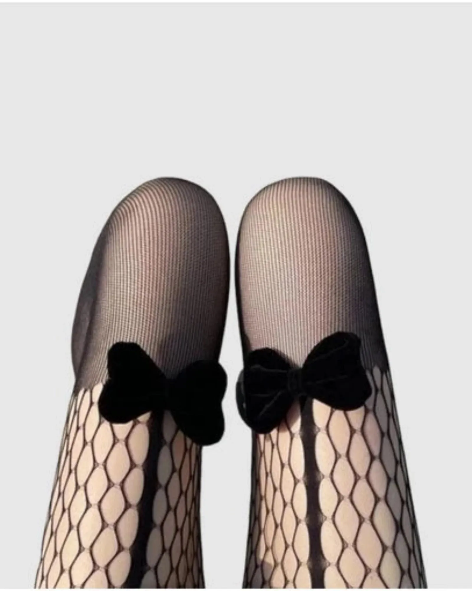 Velvet Bow Fishnet Tights - Black