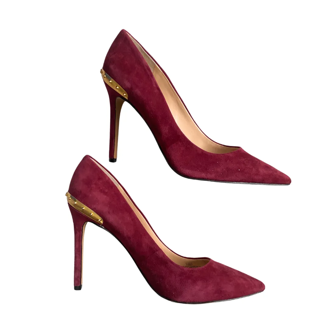 VINCE CAMUTO Suede Stud Back Stiletto Court Shoes Leather Burgundy SIZE 41