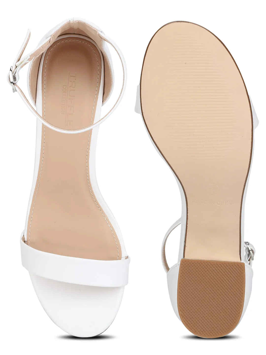 White PU Double Shaded Low Block Heels