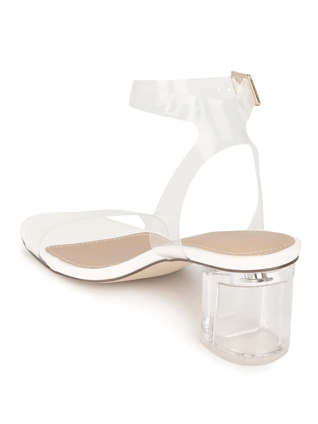 White PU Low Perspex Heels