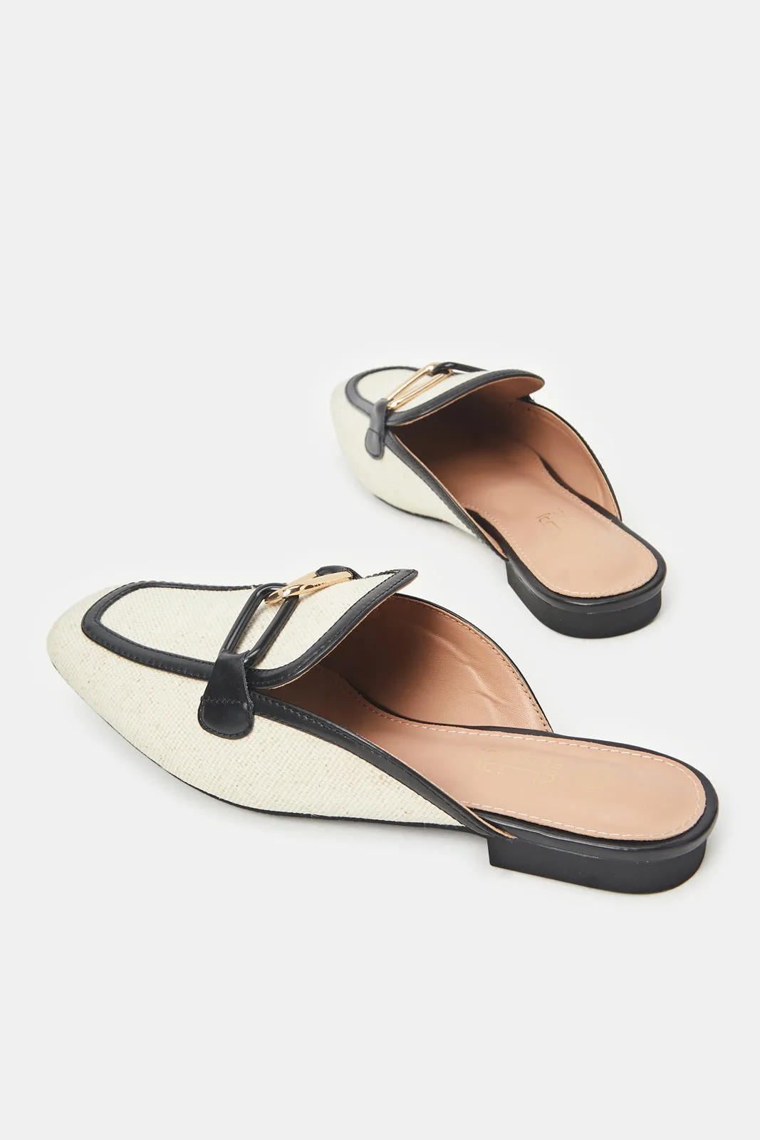 Women Beige Mule With Black Binding