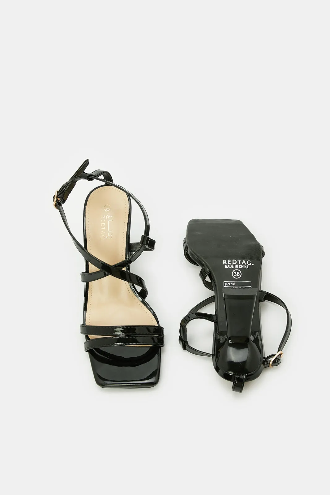 Women Black Strappy Mule With Patent Upper