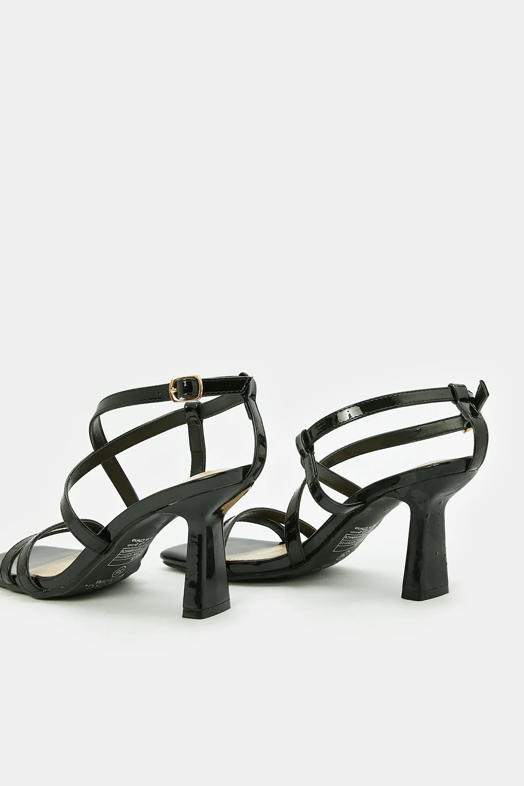 Women Black Strappy Mule With Patent Upper