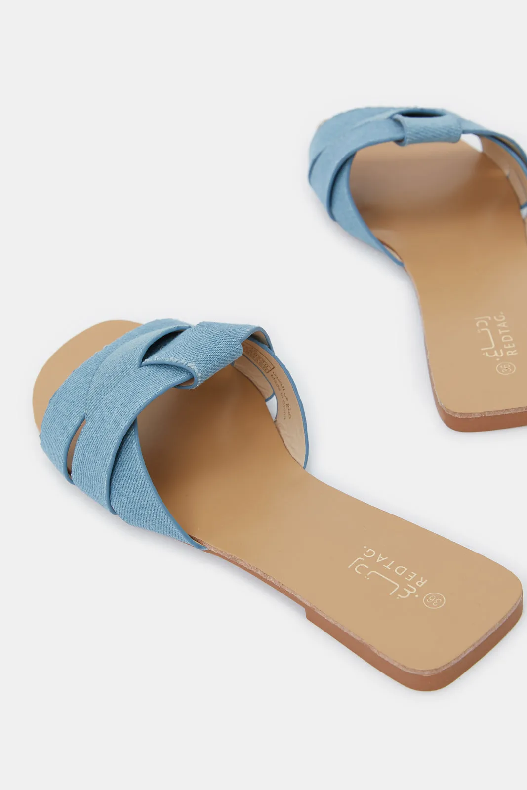 Women Blue Denim Strappy Mule