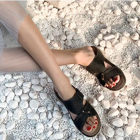 Women boho thick sole massage slide wedge sandals