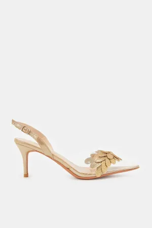 Women Gold Flower Vinyl Slingback