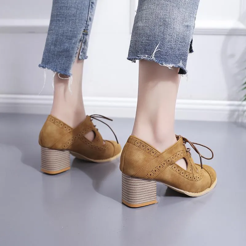 Women pointed toe summer lace up vintage chunky sandals