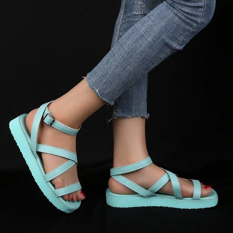 Women summer open toe criss cross ankle strap flat sandals