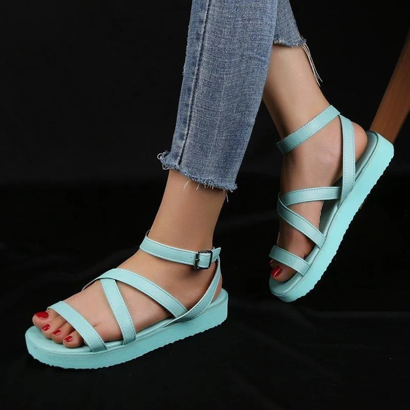 Women summer open toe criss cross ankle strap flat sandals