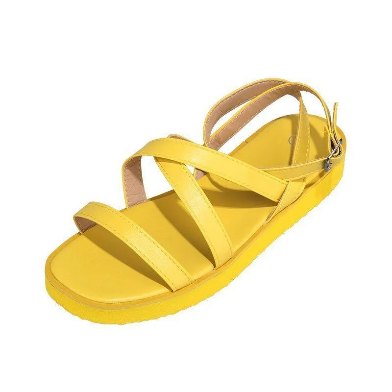 Women summer open toe criss cross ankle strap flat sandals