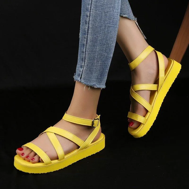 Women summer open toe criss cross ankle strap flat sandals