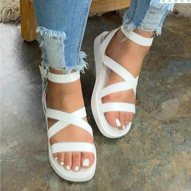 Women summer open toe criss cross ankle strap flat sandals