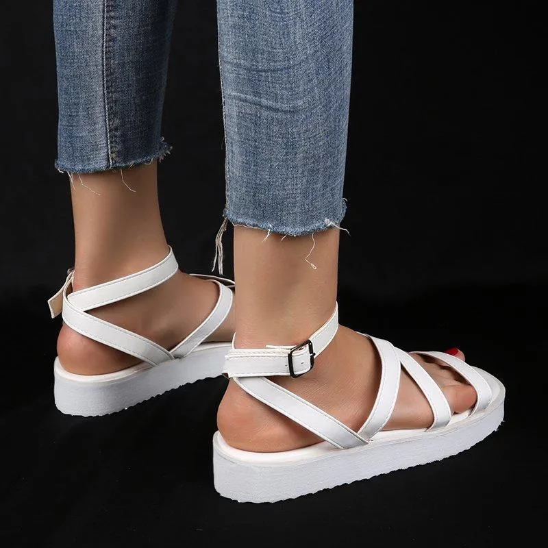 Women summer open toe criss cross ankle strap flat sandals