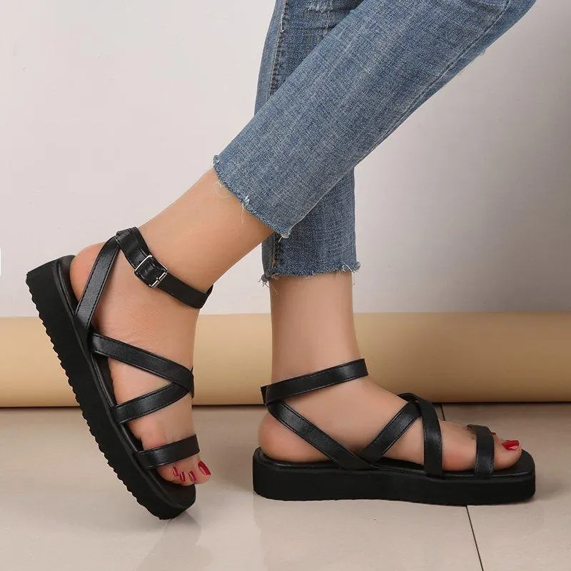 Women summer open toe criss cross ankle strap flat sandals